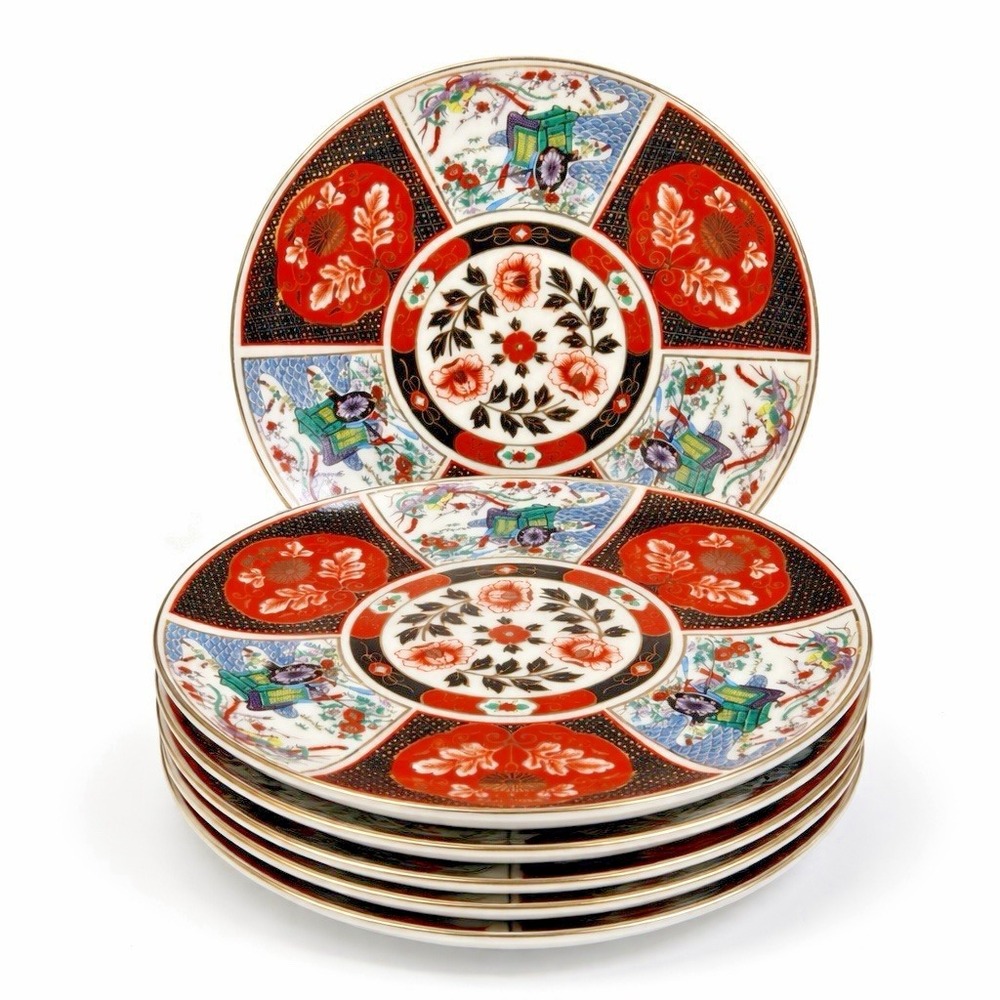 Set of 6 Japanese Imari Style Decorative Plates 8" Gold Trim Wall Display Japan‎